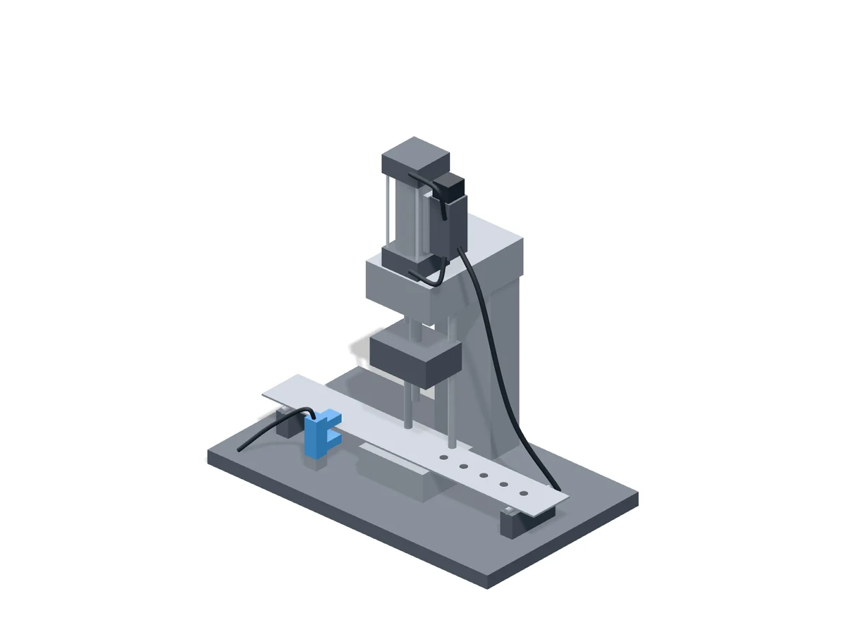 Hole-punching station with a pneumatic cylinder and an edge-detection sensor