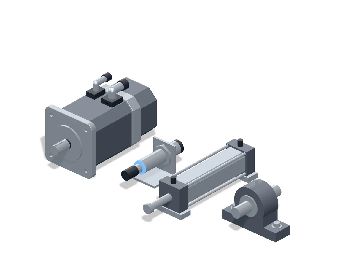 Servo motor, pneumatic cylinder, gearmotor and pillow-block bearing