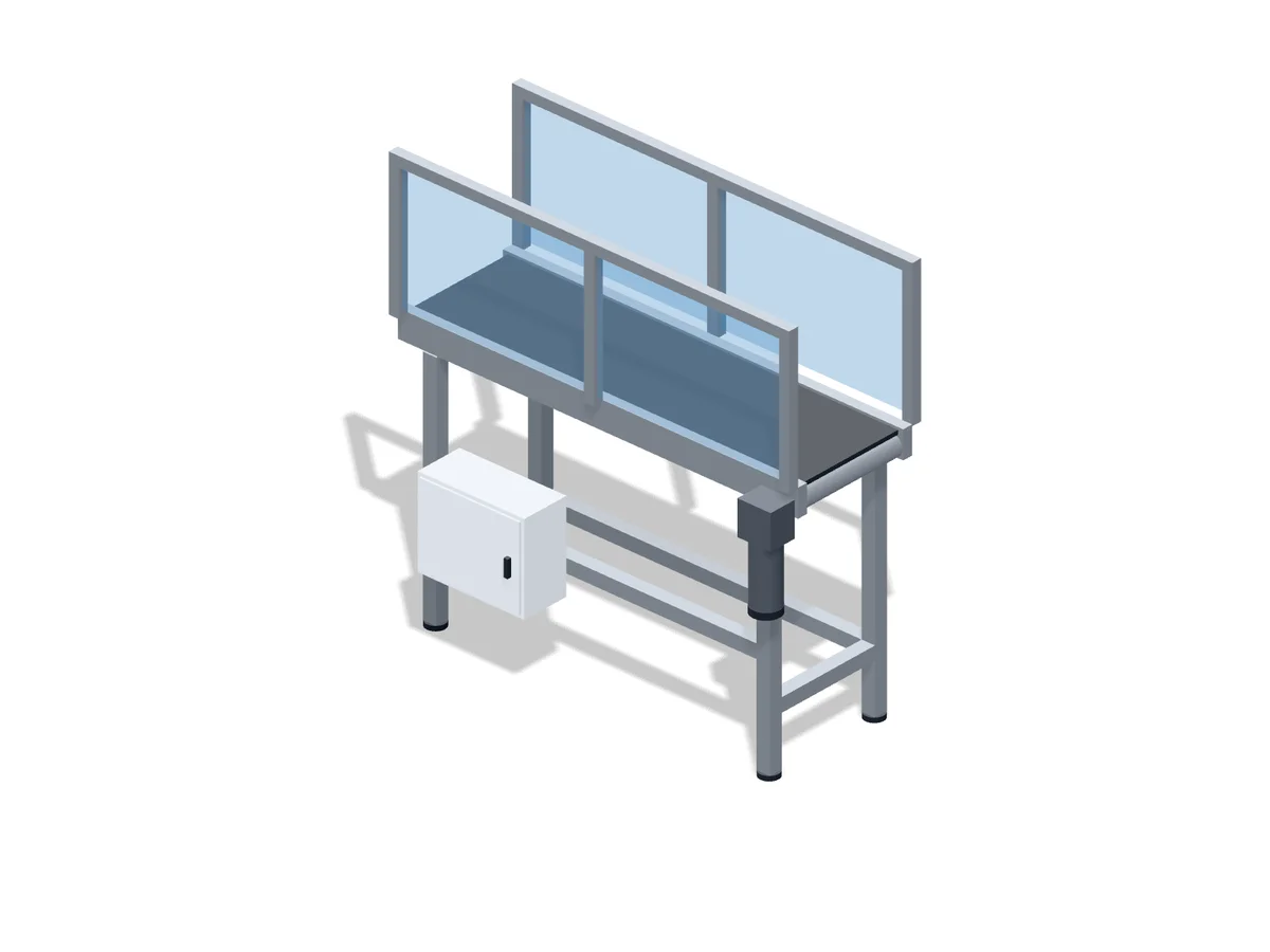 Guarded conveyor module on a steel frame with enclosure
